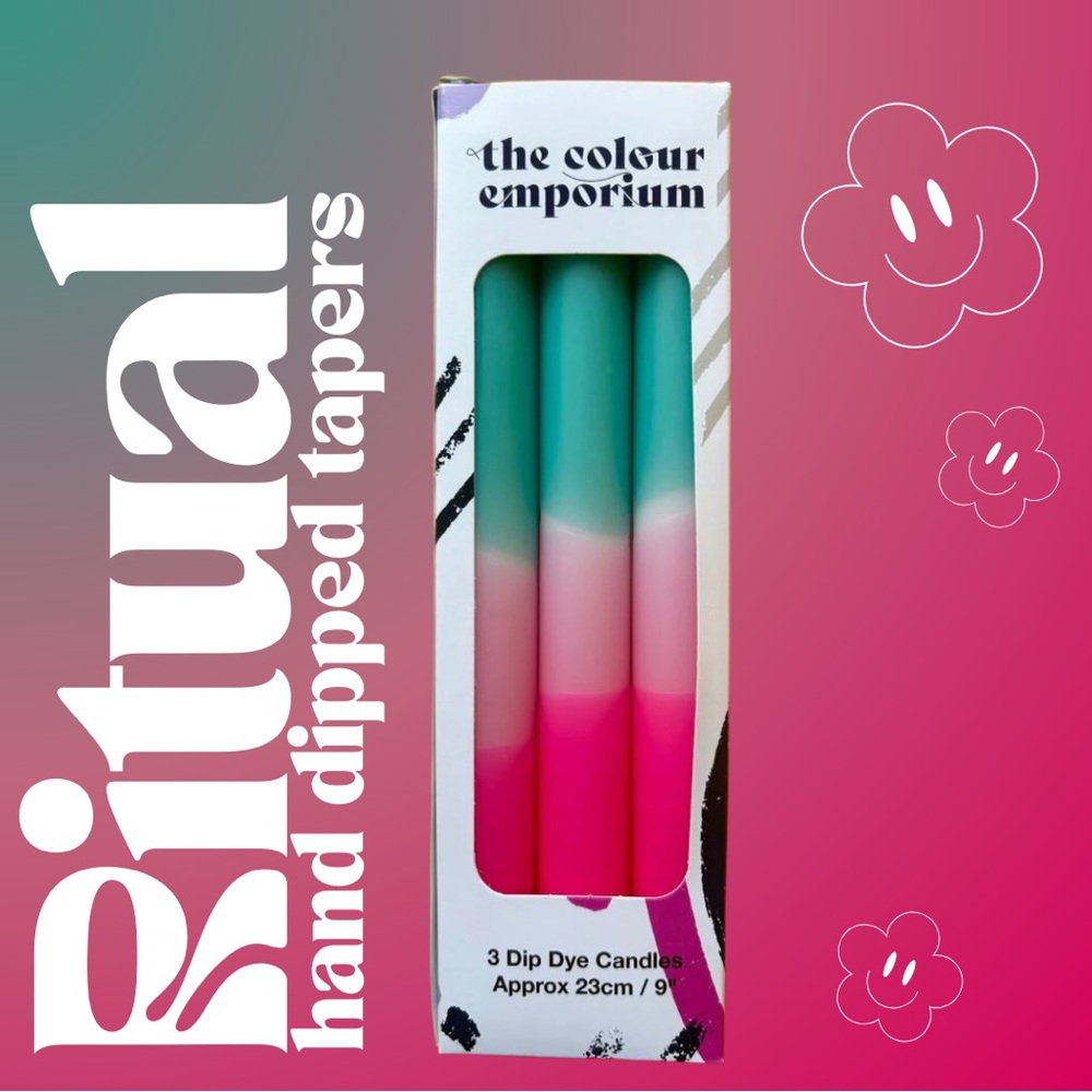 The Colour Emporium Dip Dye Dinner Candle Trio (TURQUOISE FLAMINGO)